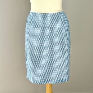 Talbots Blue Cream Pencil Skirt Petite 2P Cotton Print Preppy Coastal Classic